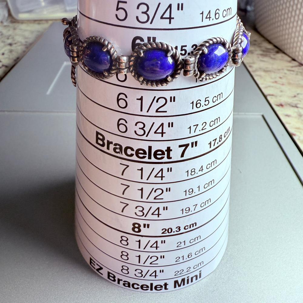 Carolyn Pollack Double Sided Lapis Lazuli Native Motifs Sterling Silver Bracelet - Picture 10 of 12